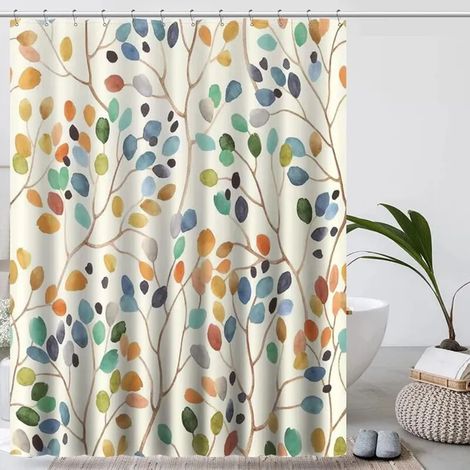 Rideau de douche beige 180x200 cm, tissu lavable en machine anti-moisissure, imperméable, avec 12 crochets inclus, idéal pour baignoire et salle de bain, voilage résistant. (1/4)