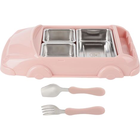 Assiette compartimentée en acier inoxydable alimentaire antibrûlure, boîte de conservation repas rose. (1/5)