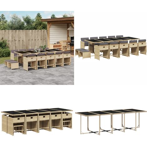 15-tlg. Garten-Essgruppe mit Kissen Beigemischung Poly Rattan - Gartenmöbel Set - Gartentisch - Gartenstühle - Gartenhocker - Rattan Möbel - Home & Living (1/5)