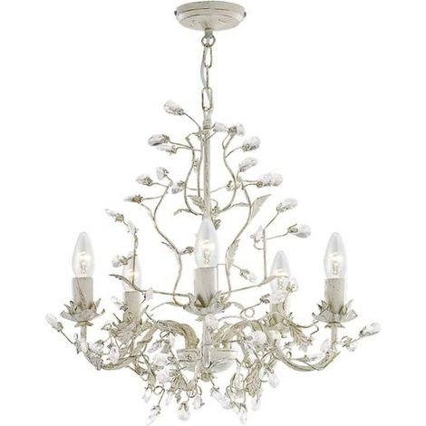 [GEBRAUCHT] B-Ware Searchlight Kronleuchter Almandite Deckenlampe Deckenleuchte E14 5fl. Creme Gold