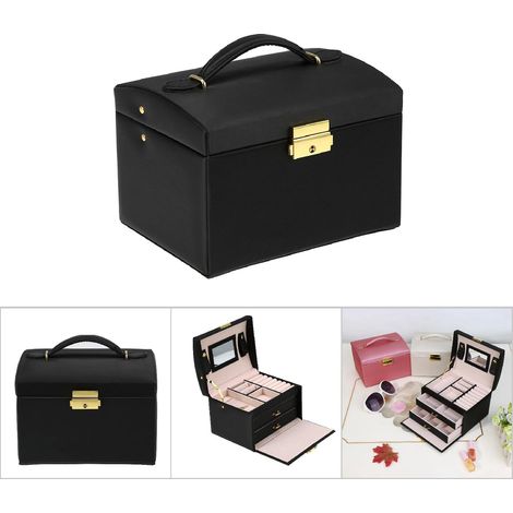 Boîte à bijoux en cuir PU, double tiroir à trois niveaux, exclusivité entrepôt à l'étranger. (1/5)