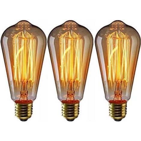 Ampoule à incandescence vintage Edison E27 filament ST64 style industriel rétro chaud décorative lot de 3 40 W Blanc (1/5)