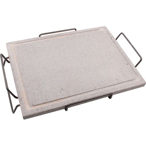 Koem bistecchiera in pietra naturale ollare 30x40 cm con telaio rialzato e maniglie per barbecue griglia lavica (1/4)