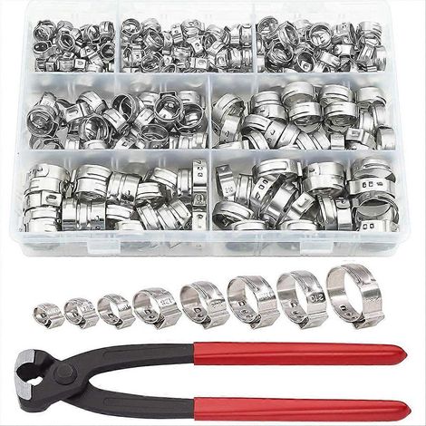 131 colliers de serrage à une seule oreille, colliers à réglage continu pour raccords de tuyauterie (1/5)