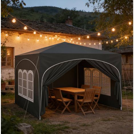 Pavillon Gartenzelt faltbar wasserdicht 3x3m grau HAVRYA (1/4)