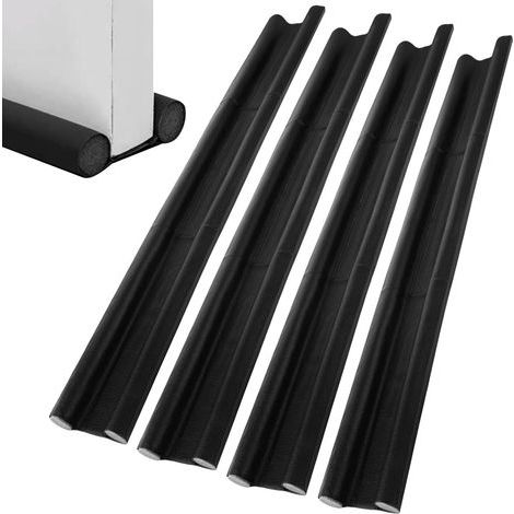 Lot de 4 Boudin de Porte 96 cm Noir - Joint de Bas de Porte Double Isolation en Cuir PU et Mousse - Butée de Porte Anti-Froid, Anti-Bruit - Coupe-vent Ajustable pour Entrée et Chambre (1/5)
