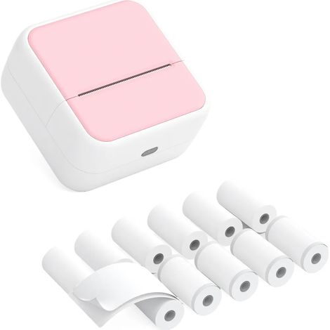 Mini stampante fotografica per smartphone, stampante termica istantanea Bluetooth, include 5 rotoli di carta termica + 5 fogli di carta autoadesiva (57x26 mm), rosa (1/5)