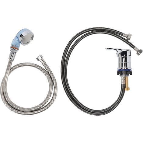 Pommeau de douche bleu pour shampoing, kit de remplacement avec flexible chromé 120cm et tuyau 80cm, accessoire de coiffure professionnel (1/5)
