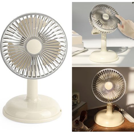 Petit ventilateur simple, portable et de style vintage, de couleur jaune vif et rechargeable par USB – idéal pour l'été. (1/5)