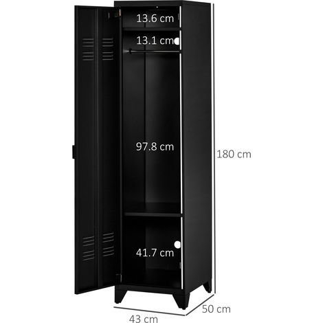 Une armoire métallique de style industriel avec une porte (43x50x180cm, noire), idéale pour les entrées ou les chambres. (1/5)