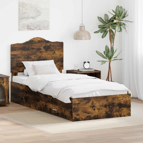 Estructura de cama con cabecera Roble ahumado 90 x 190 cm
