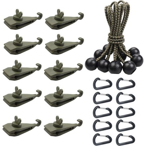 10 Pièces Cordons Élastiques avec Boules, Tendeur Boule pour Bâche, Tente, Camping, Pavillon, Rideaux Harnais d’Extension(10 clips + 10 cordes + 10 boutons en plastique)