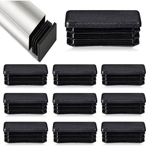 Lot de 12 bouchons à lamelles pour tubes rectangulaires - 80 x 40 mm - Pour tubes métalliques - Insert de guidage de clôture pour chaises et meubles - Noir-DOU (1/4)