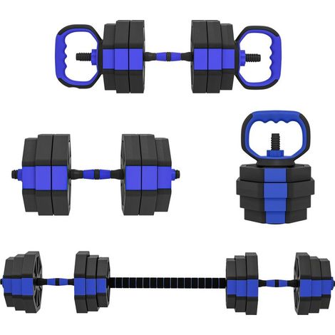 Haltère Réglable - Kettlebell - Barre Musculation - Support Pompes - 25 Kg - Polyvalent - 4 en 1 - Bleu (1/5)