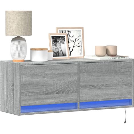 TV-Wandschrank mit LED-Beleuchtung Grau Sonoma 100x31x35 cm