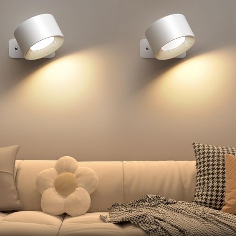 Zweiteilige kabellose LED-Wandleuchte, 360° drehbarer Spot zum Lesen, Nachtlicht mit 3 Intensitätsstufen und 3 Lichtfarben, wiederaufladbar über USB-Kabel, ideal für Schlafzimmer, Wohnzimmer, Flur, Tr (1/5)