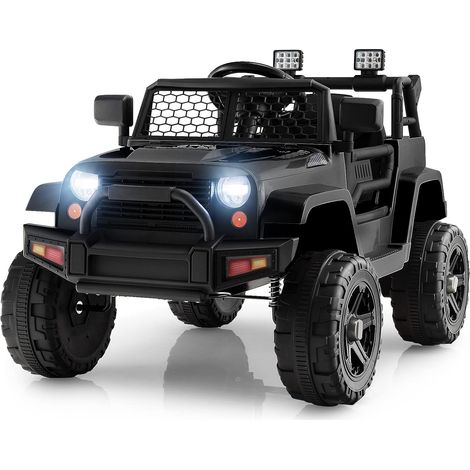 COSTWAY Coche Eléctrico para Niños 12V, Vehículo Todoterreno Eléctrico con Control Remoto, Asiento Extra Grande, Suspensión de Resorte, Faros Brillantes, Música, Puerto USB y Auxiliar (Negro) (1/5)