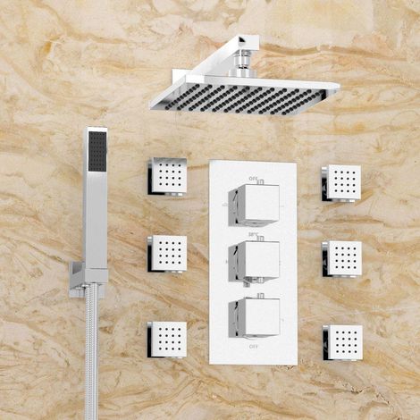 Olive 3 Dial 3 Way Square Set - Shower Head, Handset And Body Jets (1/5)