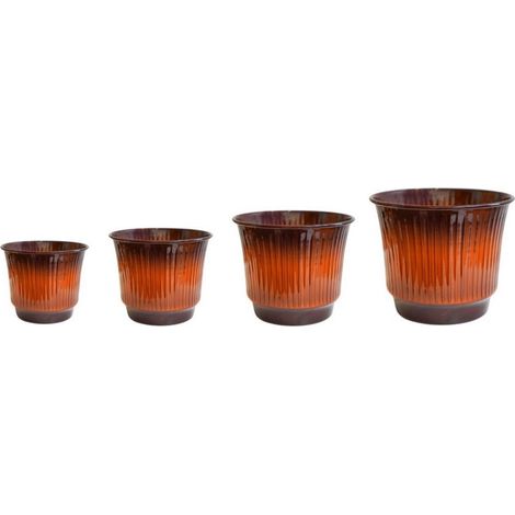 Jasper Ribbed Tapered Planter (Set of 4) - Metal - Burnt Orange