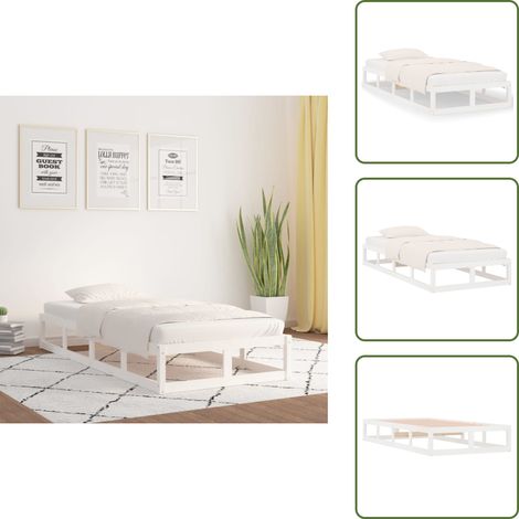 Massivholzbett Weiß 90x200 cm - Holzbett - Massivholzbette - Kiefernbett - Singlebett - Weißes Bett (1/5)