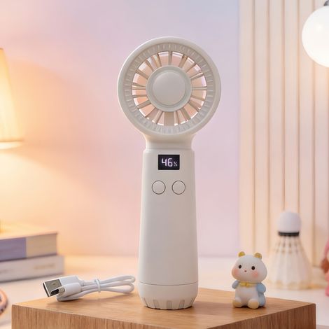 Tragbarer, wiederaufladbarer Ventilator in Aprikotfarbe, minimalistischer Taschenventilator mit intelligenter digitaler Anzeige und stufenloser Geschwindigkeitsregelung – ideal für den Sommer (1/2)