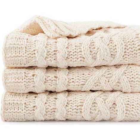 Couverture de jet de crème de 130x170cm pour la chaise de canapélit de canapé, couverture en tricot crème, jet de canapé blanc décoratif chaud et confortable doux, couverture de lit (1/5)