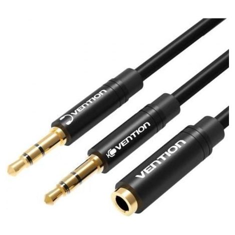 Cable Estéreo Vention BBUBY/ 2x Jack 3.5 Macho - Jack 3.5 Hembra/ 30cm/ Negro