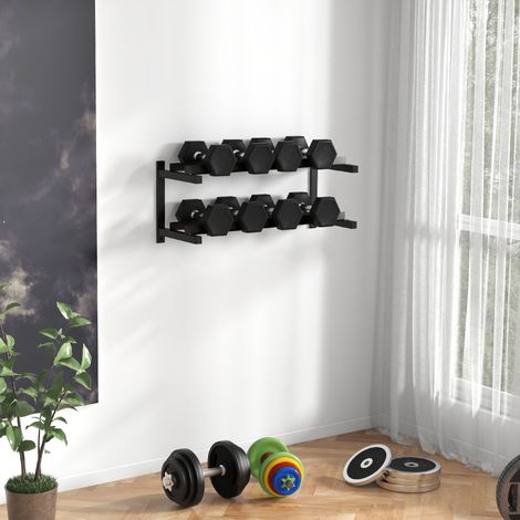 Support pour haltères. 2 niveaux. Jusqu'à 70 kg. Acier. 98 x 40 x 35 cm. Noir. (1/5)