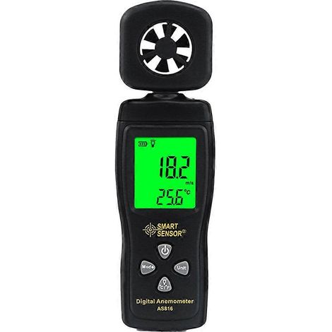 Anémomètre numérique miniature AS816 à capteur intelligent avec écran LCD : mesure la vitesse et la température du flux d’air. (1/5)