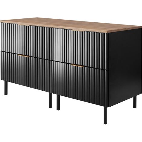 Mobile lavabo, Nero / Rovere Craft + maniglia dorata, 120 (2 x 60 cm) x 77 x 46 cm + Piano, piedi neri (1/5)