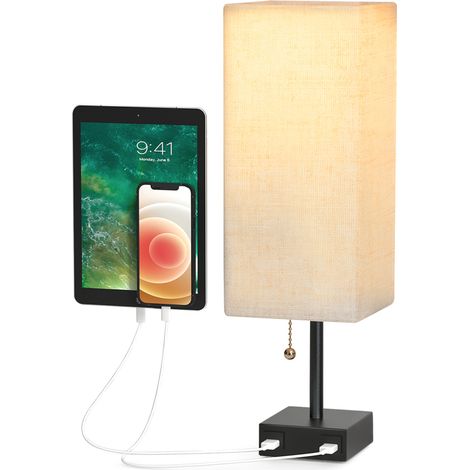 Lámpara de mesilla de noche, lámpara de escritorio, luz nocturna, doble puerto USB y interruptor de cremallera para dormitorio, sala de estar u oficina.