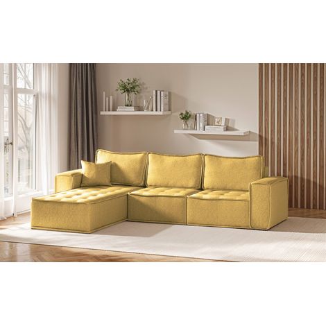 Ecksofa Modulsofa 3-teilig SANDE Stoff Raven Honiggelb Ottomane Links (1/5)