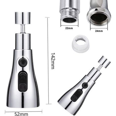 Mousseur et brise-jet pour robinet, Ohjijinn Réduction Douchette Robinet Cuisine 3 Modes- 360 Degres Embout pour Robinet Cuisine, Tete de Robinet, Argent