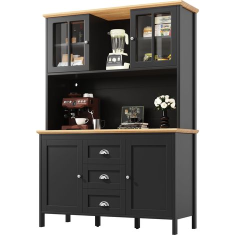 Buffet de cuisine noir 120x40x179 cm, armoire de rangement avec LED, 4 portes et 3 tiroirs (1/5)