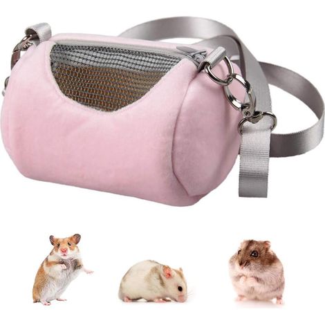 Bolsa de transporte para hámster pigmeo: bolsa cilíndrica portátil con aislamiento para exteriores y correa de hombro ajustable (rosa)