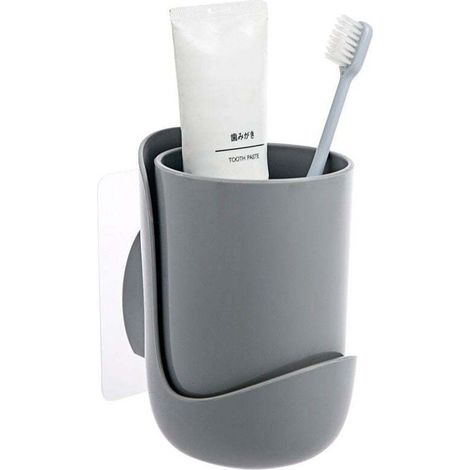Porte-brosse à dents de salle de bain, boîte de rangement murale pour gobelets de rince-bouche, porte-gobelets mural pour brosse à dents (gris) (1/4)