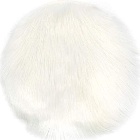 Premium Sheepskin Faux Fur Round Seat Cushion for Bedroom, 14" x 14", White