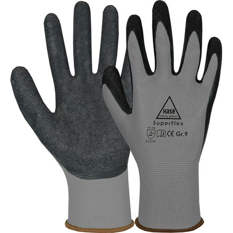 Hase Sicherheitshandschuhe Superflex grey Größe 9, Polyamid/Latex 10 Stk
