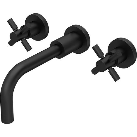 Hudson Reed Tec Crosshead Matt Black Wall Hung Basin Mixer - TEX417 (1/2)