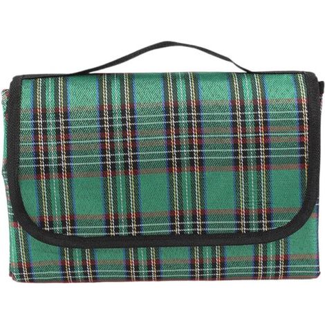 1 manta de picnic impermeable y aislante, 80 x 150 cm, Ideal para picnics, senderismo, acampada y la playa, Estampado de cuadrados verdes (1/2)
