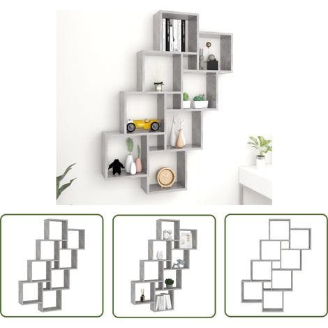 The Living Store Étagère murale cube Gris béton 90x15x119 cm Bois d’ingénierie - Étagère Murale - Étagère Cube - Rangement Mural - Décoration Murale - Meuble Gris (1/5)