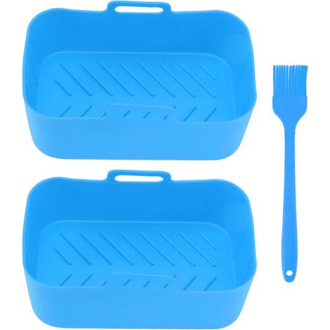 Lot de 2 paniers à friteuse en silicone antiadhésifs résistants aux hautes températures avec brosse pour Ninja DZ201 Foodi 8QT (bleu)