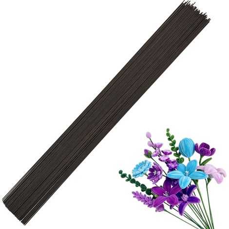 100 Tige fleur, Fil de fer marron 40 cm, Flexible pour bouquet, Accessoire composition florale DIY