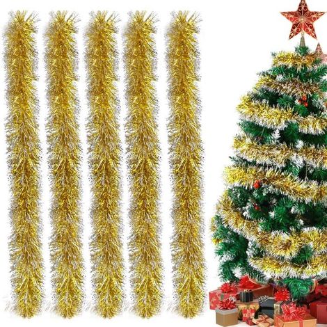 Guirlande de Noël brillante - Lot de 5 - 10 mètres - Plastique doré (1/5)