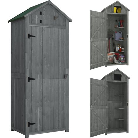 Zolginah – Abri de jardin en bois 77×54×179 cm – 3 étagères amovibles – Toit ouvrant en feutre bitumé étanche – Porte verrouillable – Gris (1/5)