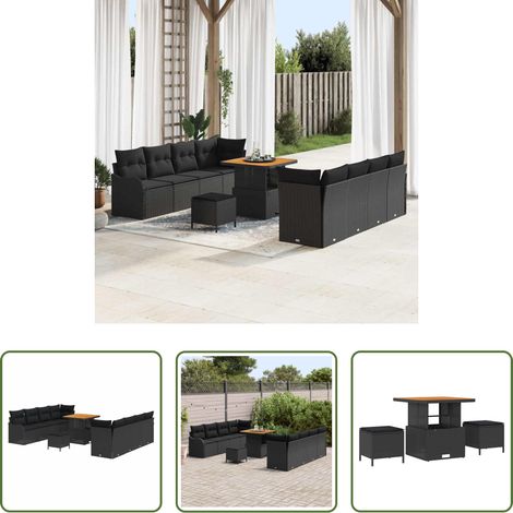 Mobilier extérieur - Ensemble de canapé de jardin avec coussin 11 pcs Noir polyrotin (1/5)