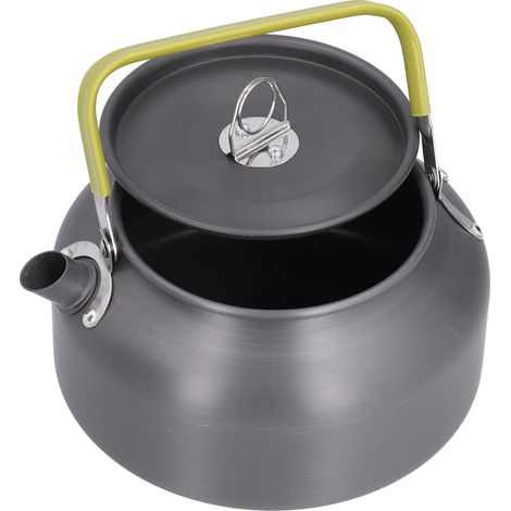 Bouilloire de camping de 1,2 L en alliage d'aluminium avec sac de rangement pour la randonnée, la pêche et les pique-niques. (1/5)