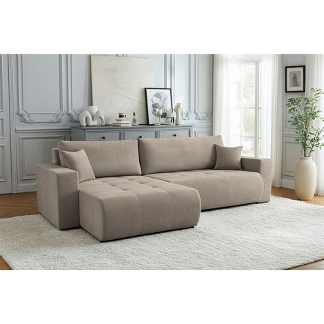 Ecksofa Schlafsofa Sofa ARMARI in Stoff Wind Taupe Ottomane Rechts