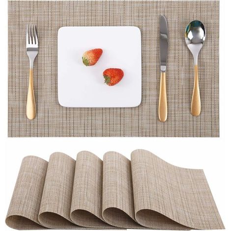 Set de Table Lot de 6, Set Table Lavable Résiste à la Chaleur Antidérapant Tissé Sets de Table PVC Vinyle pour Cuisine Table à Manger 30x45cm (1/4)