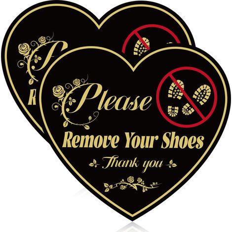 2pcs Panneaux Please Remove your Shoes, 15x13,7cm en Forme de Cour Panneau Pas de Chaussures Autocollant Panneau de Signalisation Étanche Panneau Enlevez vos Chaussures pour Porte de Maison (1/5)